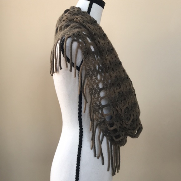 Tan and Taupe Infinity Scarf with Fringe - Picture 8 of 12